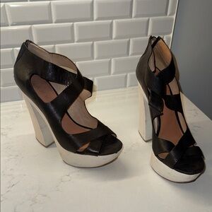 L.A.M.B. Black and Cream Platform Heels